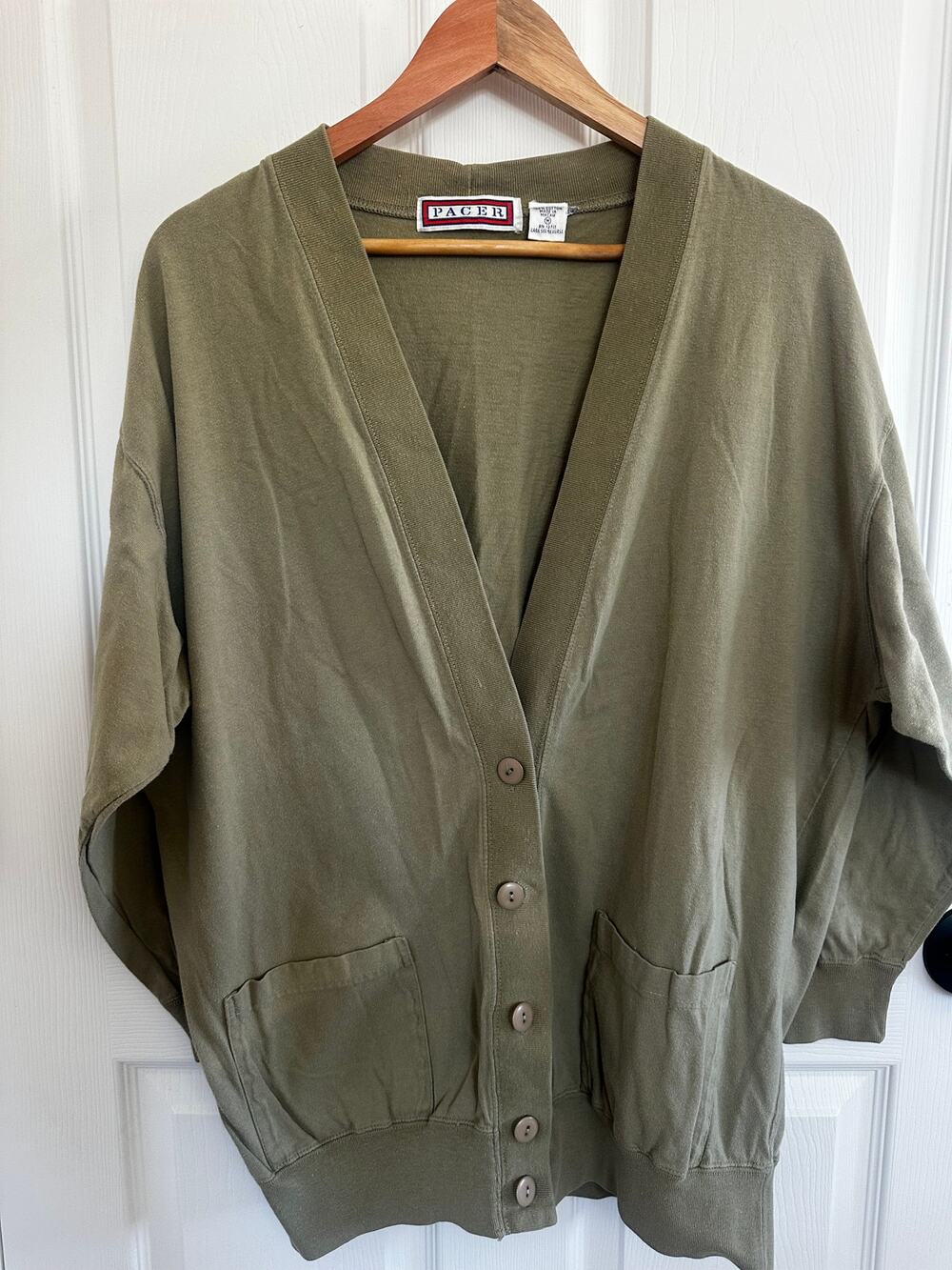 Vintage Pacer Olive Green Grandpa Cardigan Button Front Made USA